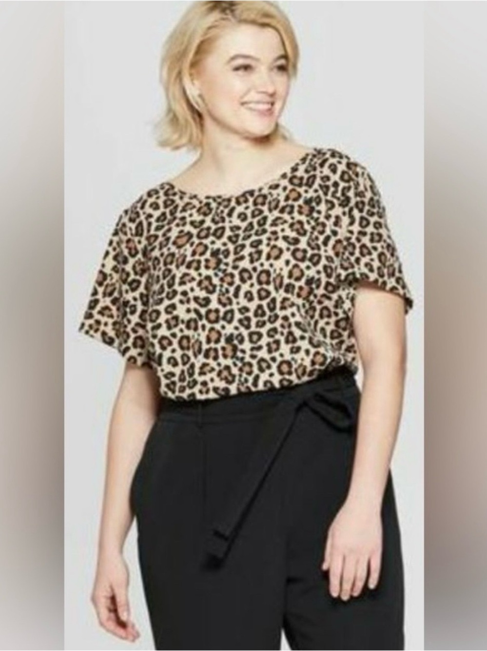 Ava & Viv Leopard Print Short Sleeve Top in Beige and Brown Sz 3x